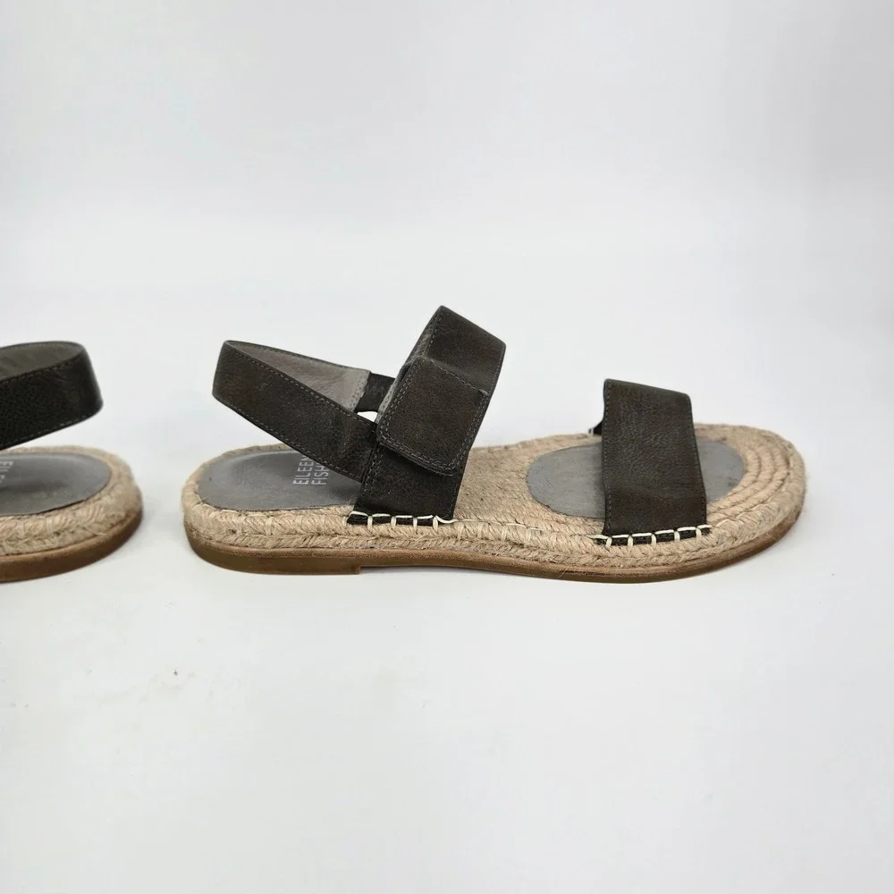 Eileen Fisher Willow Brown Leather Espadrille Flat Slingback Sandals Size 8 VGUC